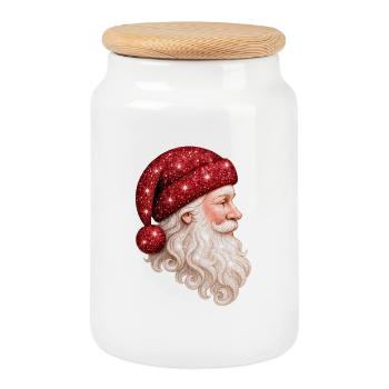 STAR SANTA — Red Glitter MAX - Cookie Jar with Wooden Lid - white - Front