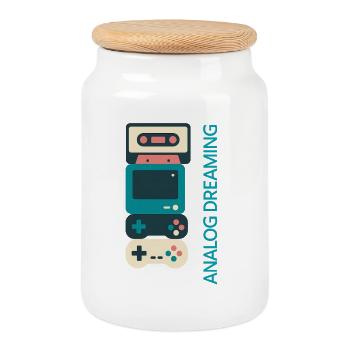 Pile de consoles de rêve analogique - Boîte à biscuits avec couvercle en bois - blanc - Devant