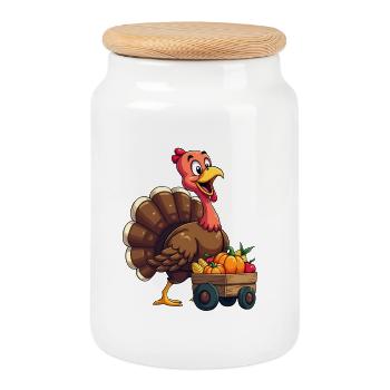 Thanksgiving Funny Thanksgiving Turkey - Cookie Jar with Wooden Lid - white - Front