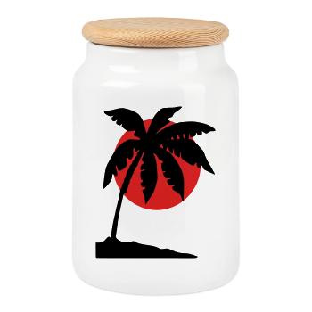 Coucher de soleil sur les palmiers – Silhouette tropicale - Boîte à biscuits avec couvercle en bois - blanc - Devant