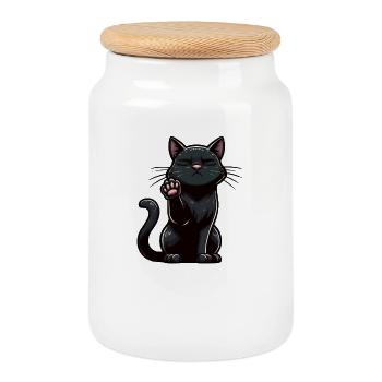 Parler à la patte chat chats chat noir minou - Boîte à biscuits avec couvercle en bois - blanc - Devant