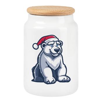Noël de l’ours polaire - Boîte à biscuits avec couvercle en bois - blanc - Devant