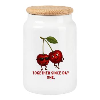 Duo Cherry depuis le premier jour - Boîte à biscuits avec couvercle en bois - blanc - Devant