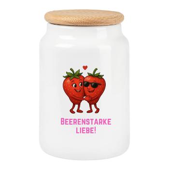 Berry-Strong Love - Strawberry Duo - Cookie Jar with Wooden Lid - white - Front