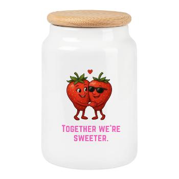Ensemble, nous sommes plus doux - Erdbeeren süß - Boîte à biscuits avec couvercle en bois - blanc - Devant