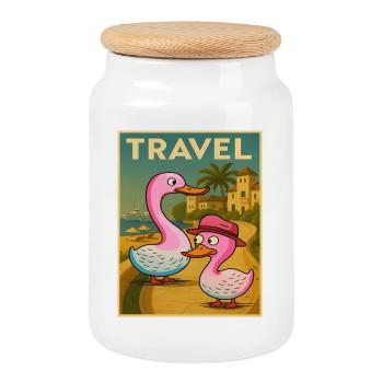 Ducks and Geese Traveling Poster - Cookie Jar with Wooden Lid - white - Front