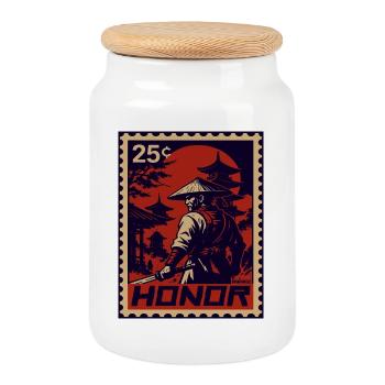 Roter Samurai Briefmarke der ehre - Keksdose mit Holzdeckel - Weiß - Vorne