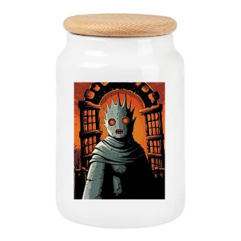 Gardien des Portes dans le Royaume des Flammes - Boîte à biscuits avec couvercle en bois - blanc - Devant