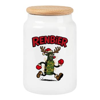 Renbier – Weihnachtsbier Geschenkidee Bier xmas - Keksdose mit Holzdeckel - Weiß - Vorne