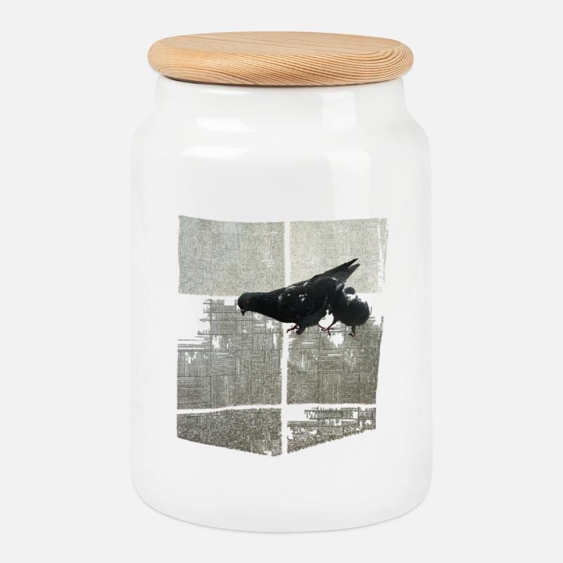 Doves - Cookie Jar with Wooden Lid - white