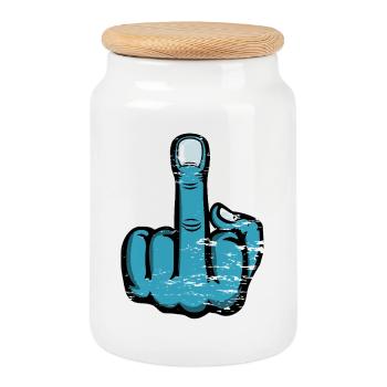 Doigt du milieu Doigt puant Baise Tu Design - Boîte à biscuits avec couvercle en bois - blanc - Devant