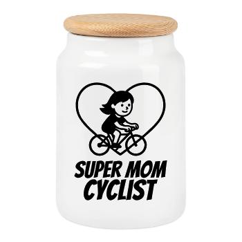 Super Mom Cyclist – Bicycle Heart - Cookie Jar with Wooden Lid - white - Front