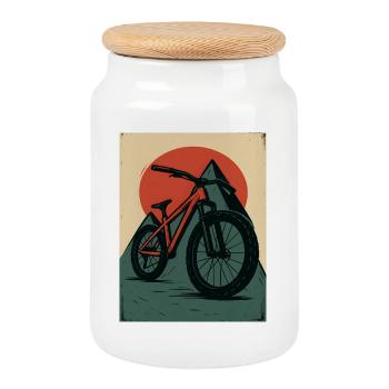VTT sous le soleil rouge - Boîte à biscuits avec couvercle en bois - blanc - Devant