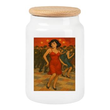 Femme dans la danse de la nuit - Boîte à biscuits avec couvercle en bois - blanc - Devant