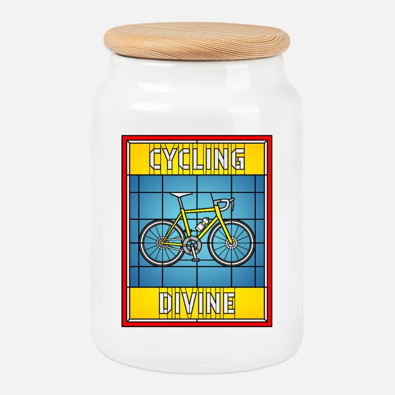 Cycling Divine Buntglas - Keksdose mit Holzdeckel - Weiß