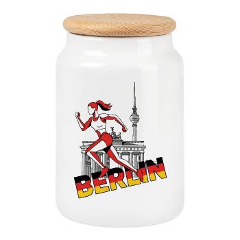 Berliner Sprint-Läuferin - Keksdose mit Holzdeckel - Weiß - Vorne