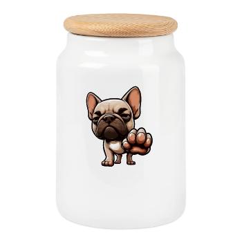 Parle au Bulldog Français Tyran - Boîte à biscuits avec couvercle en bois - blanc - Devant