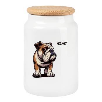 Pas de bouledogue anglais Bully Bully Owner - Boîte à biscuits avec couvercle en bois - blanc - Devant