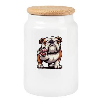 Parlez au propriétaire de bully Bulldog anglais Paw - Boîte à biscuits avec couvercle en bois - blanc - Devant