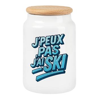 J'peux pas j'ai ski - Boîte à biscuits avec couvercle en bois - blanc - Devant