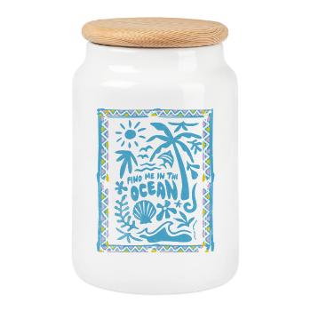 Find Me In The Ocean Tropical Silhouette - Cookie Jar with Wooden Lid - white - Front
