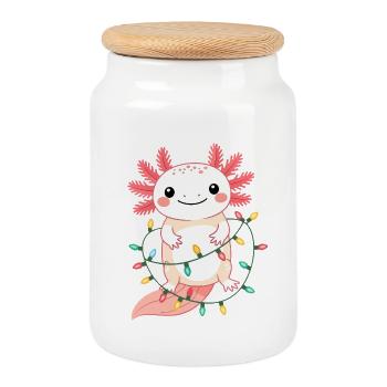 Pull de Noël Axolotl Drôle Mignon - Boîte à biscuits avec couvercle en bois - blanc - Devant
