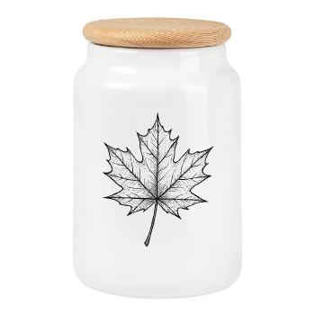 Feuille d’érable métallique brillante - Boîte à biscuits avec couvercle en bois - blanc - Devant