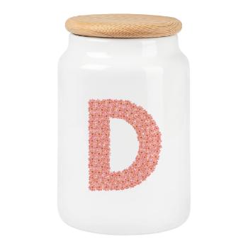D, like Dear- a letter that touches - Cookie Jar with Wooden Lid - white - Front