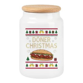 Cadeau de Noël Doner Kebab Moche - Boîte à biscuits avec couvercle en bois - blanc - Devant