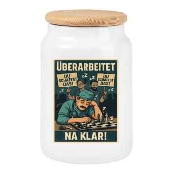 Überarbeitet und müde – Du schaffst das - Keksdose mit Holzdeckel - Weiß - Vorne