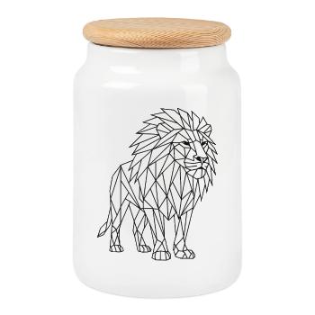 Style géométrique de polygone Lion - Boîte à biscuits avec couvercle en bois - blanc - Devant