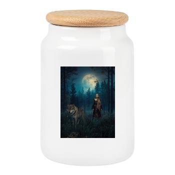 Moonlight Forest Guardian - Cookie Jar with Wooden Lid - white - Front