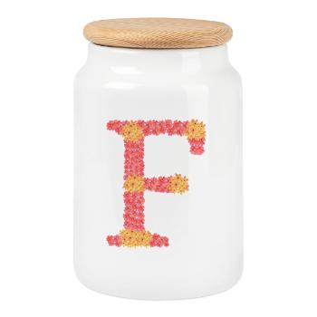 Dein Initial "F" mit Blüten  - Keksdose mit Holzdeckel - Weiß - Vorne