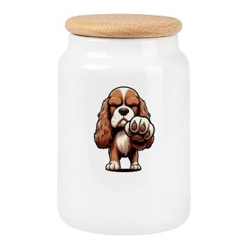 Parle à la patte Cocker Spaniel Cocker Dog - Boîte à biscuits avec couvercle en bois - blanc - Devant