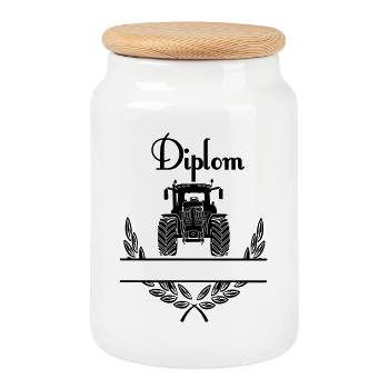 Diplom Tractor – Espace de noms - Boîte à biscuits avec couvercle en bois - blanc - Devant