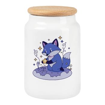 Renard Étoile de Nuit sur les Nuages - Boîte à biscuits avec couvercle en bois - blanc - Devant