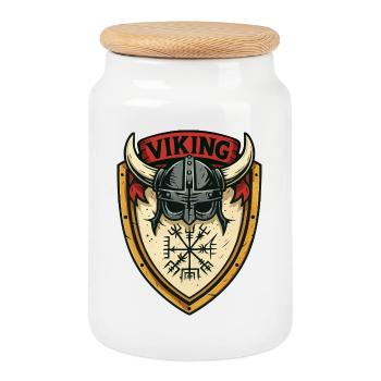 Viking Schildhelm Emblem - Keksdose mit Holzdeckel - Weiß - Vorne