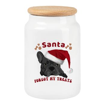 Le Père Noël a oublié mes friandises – Noël Frenchie - Boîte à biscuits avec couvercle en bois - blanc - Devant
