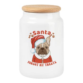 Le Père Noël a oublié mes friandises – Noël Frenchie - Boîte à biscuits avec couvercle en bois - blanc - Devant