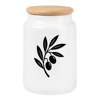 Olive Branch Silhouette - Cookie Jar with Wooden Lid - white - Front