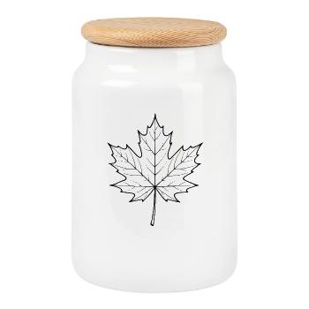 Conception de la ligne de feuilles d’érable - Boîte à biscuits avec couvercle en bois - blanc - Devant