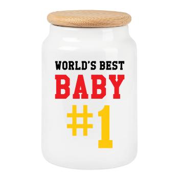 Meilleur bébé - Naissance - Enfant - Boîte à biscuits avec couvercle en bois - blanc - Devant