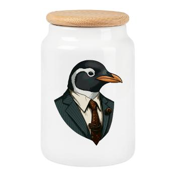 Business - Pinguin - Keksdose mit Holzdeckel - Weiß - Vorne