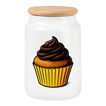 Chocolate Cupcake Illustration - Cookie Jar with Wooden Lid - white - Front