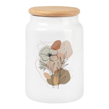 Bohèmes dessins floraux en ligne, design minimaliste de la nature - Boîte à biscuits avec couvercle en bois - blanc - Devant