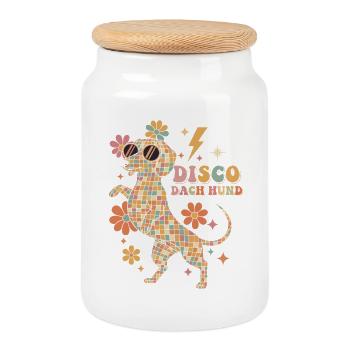 Techno Disco Dachshund Disco Ball Party Funny - Cookie Jar with Wooden Lid - white - Front
