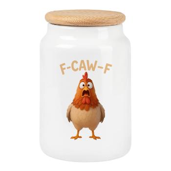 F-CAW-F Huhn - Lustiges Wortspiel - Chicken Meme - Keksdose mit Holzdeckel - Weiß - Vorne