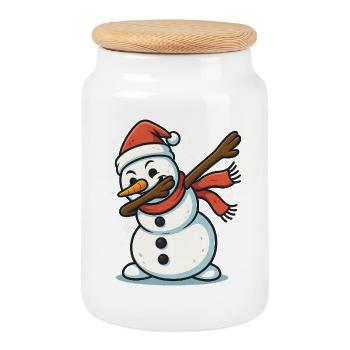 Dabbing Snowman Dab - Cookie Jar with Wooden Lid - white - Front