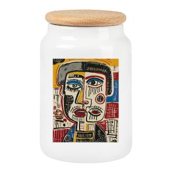 Vibrant cubist face - Cookie Jar with Wooden Lid - white - Front
