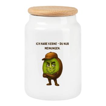 Ich habe Kerne - du nur Meinungen - Keksdose mit Holzdeckel - Weiß - Vorne